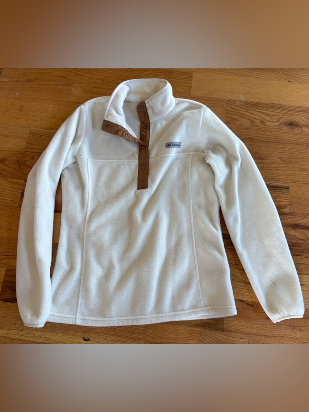 Columbia Cream Fleece Jacket with Brown Trim